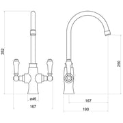 Nuie Sarani Two Handle Kitchen Mixer Tap line drawing