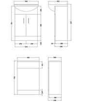 Nuie Saturn 1050mm Floor Standing Vanity Unit with Square Basin Gloss White (FMD001) line drawing