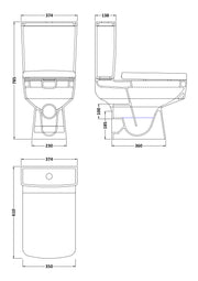 Nuie Semi Flush to Wall Square Toilet Pan White (CBL008) line drawing