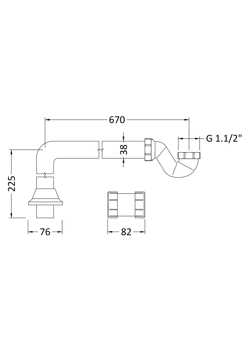 Nuie Shallow Seal Bath Trap Chrome (EA366) line drawing