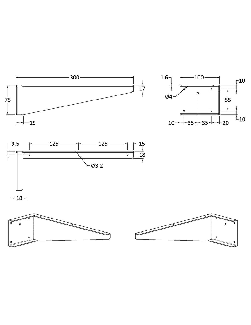 Nuie Shelf Support Brackets Dark Grey (154048SB) line drawing