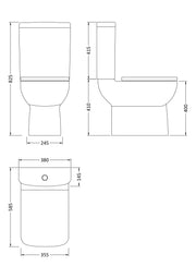 Nuie Short Projection Semi Flush to Wall Close Coupled Toilet Pan White (CPC020) line drawing
