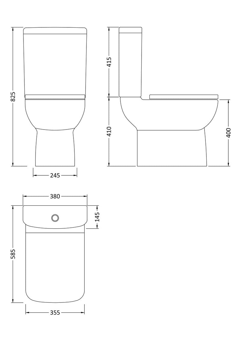 Nuie Short Projection Semi Flush to Wall Close Coupled Toilet Pan White (CPC020) line drawing