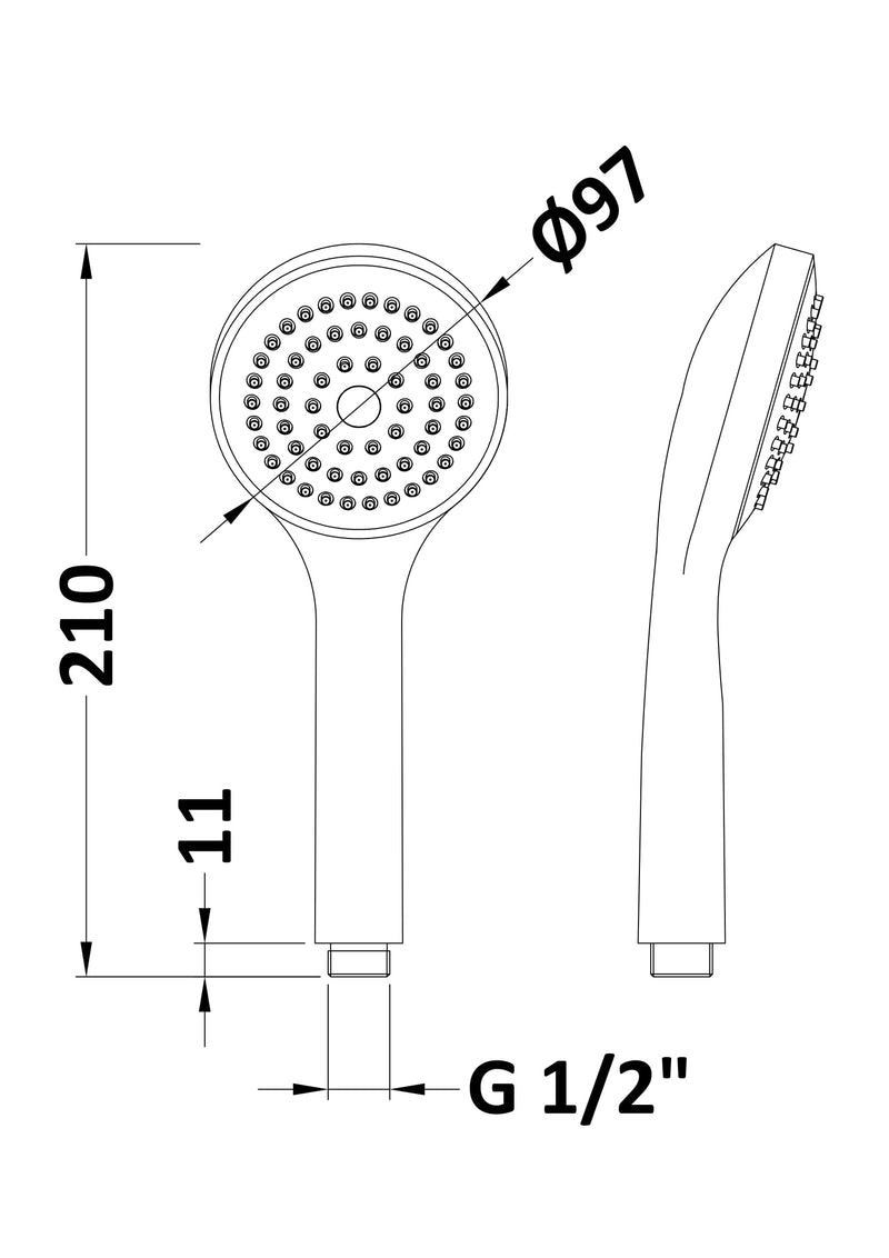 Nuie Shower Handset Kit Chrome (HO302) line drawing