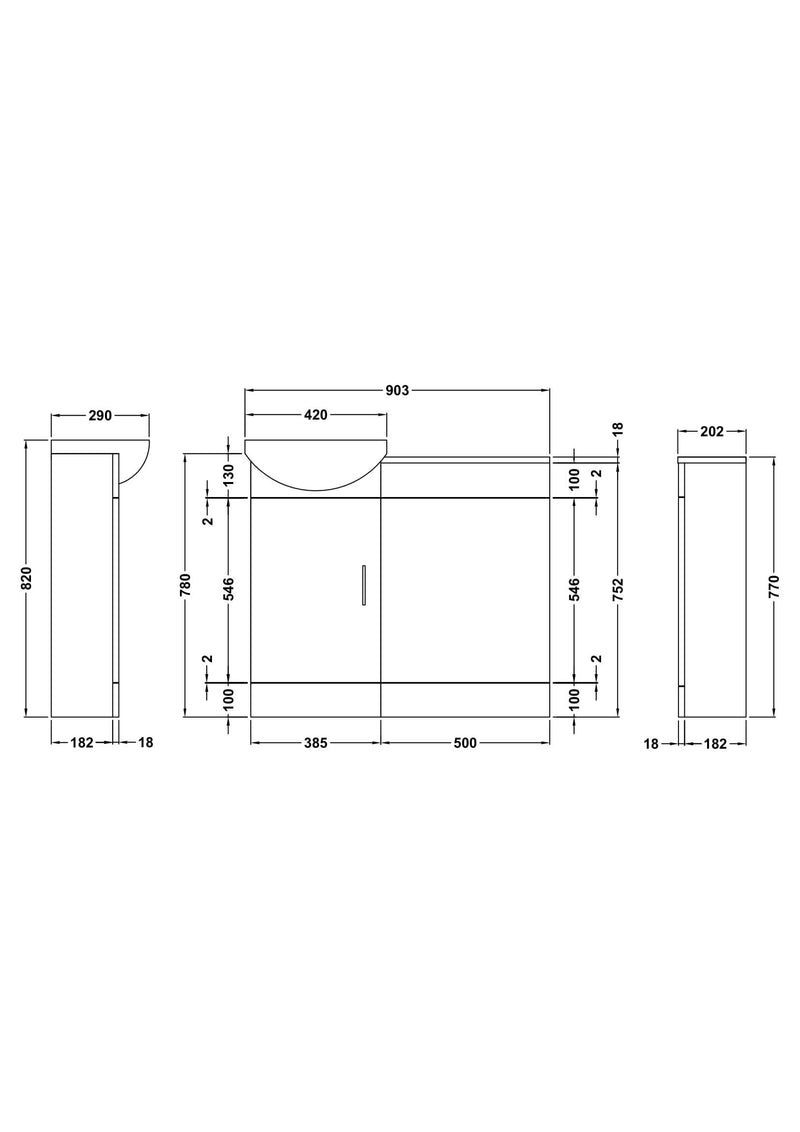 Nuie Sienna Furniture Pack Gloss White (SIE002) line drawing