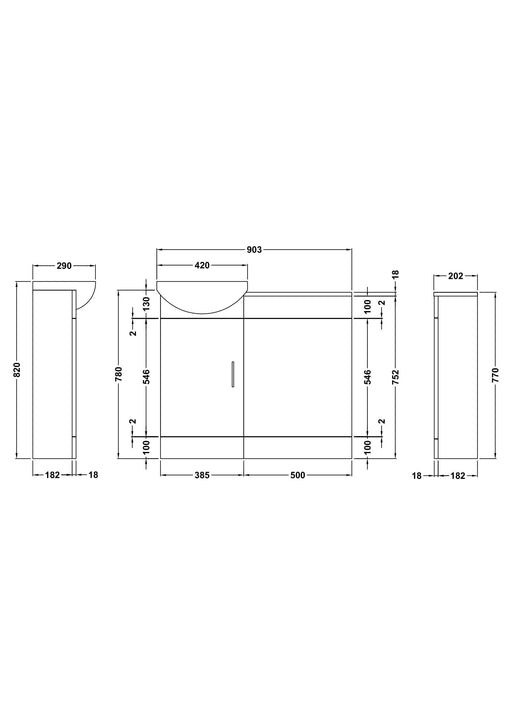 Nuie Sienna Furniture Pack Gloss White (SIE002) line drawing