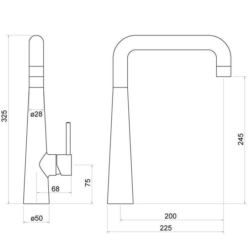 Nuie Single Lever Kitchen Tap Chrome (KRS305SL) line drawing