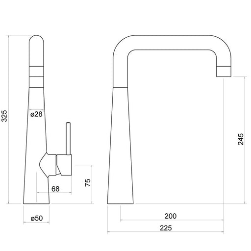 Nuie Single Lever Kitchen Tap Chrome (KRS305SL) line drawing