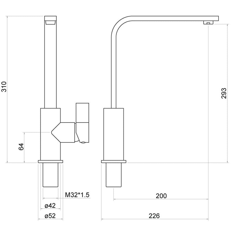 Nuie Single Lever Kitchen Tap Chrome (KSE305SL) line drawing