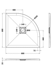 Nuie Slimline Quadrant Shower Tray technical dimensions drawing