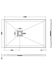 Nuie Slimline Rectangular Shower Tray technical dimensions drawing