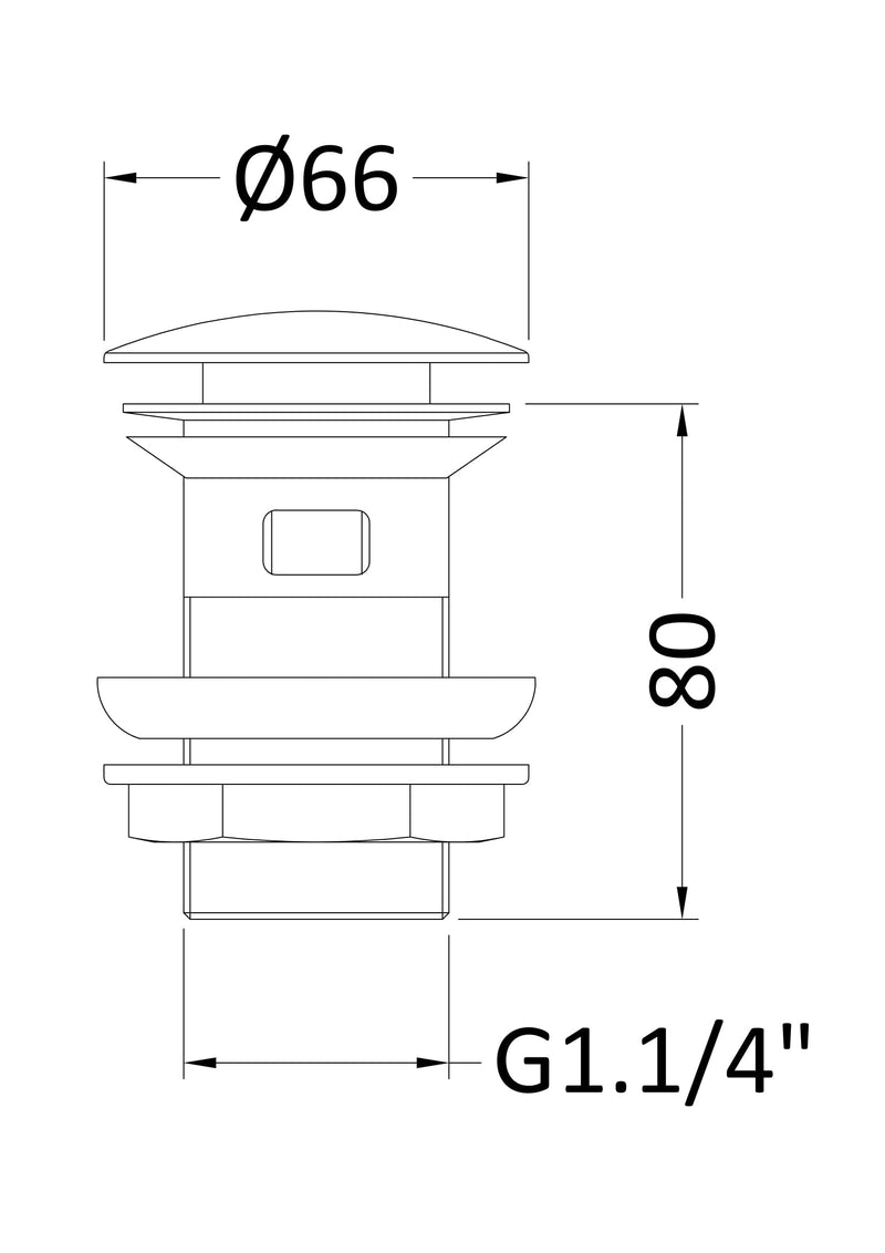 Nuie Slotted Push Button Basin Waste Chrome (EK303) line drawing