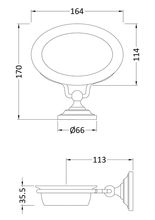 Nuie Soap Dish White & Chrome (LH303) line drawing