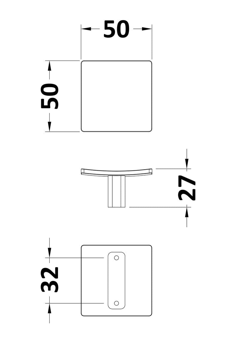 Nuie Square Dished Furniture Knob line drawing