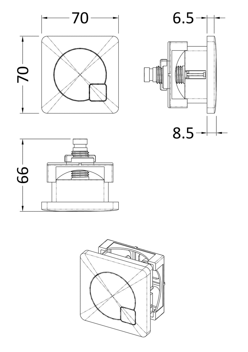 Nuie Square Dual Flush Push Button line drawing