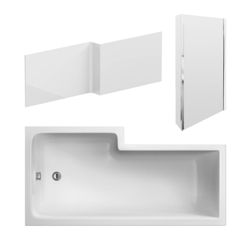 Nuie Square Shower Bath Set with Screen, Panel & Legs (All Sizes) in 1800mm Right Hand (SBATH16)