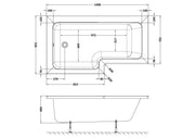 Nuie Square Shower Bath with Legs (All Sizes) line drawing