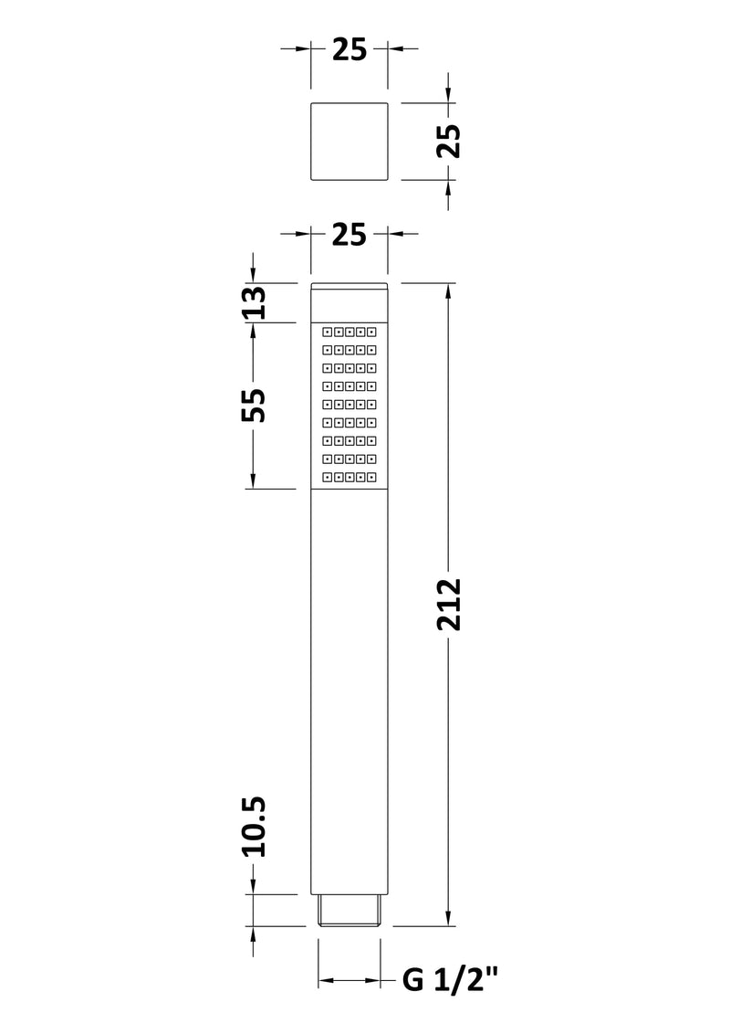 Nuie Square Shower Handset Kit Chrome (PK329) line drawing