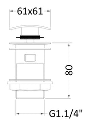 Nuie Square Slotted Push Button Basin Waste Chrome (EK307) line drawing