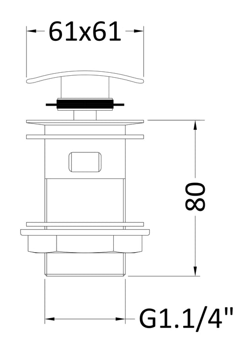 Nuie Square Slotted Push Button Basin Waste Chrome (EK307) line drawing