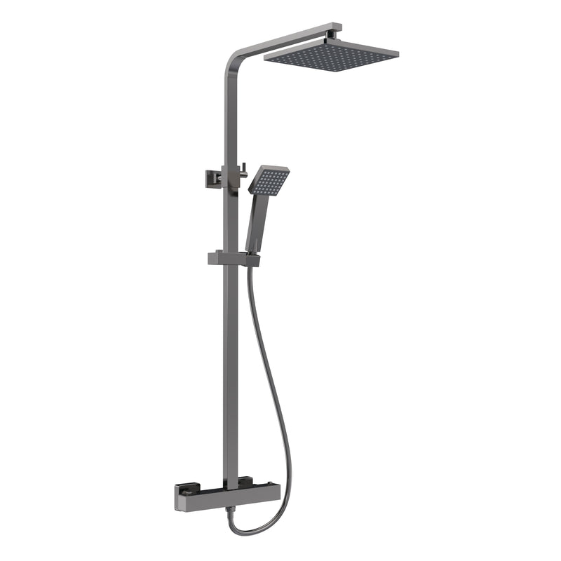 Nuie Square Thermostatic Bar Shower Valve with Riser Kit in Brushed Pewter (JTY786)