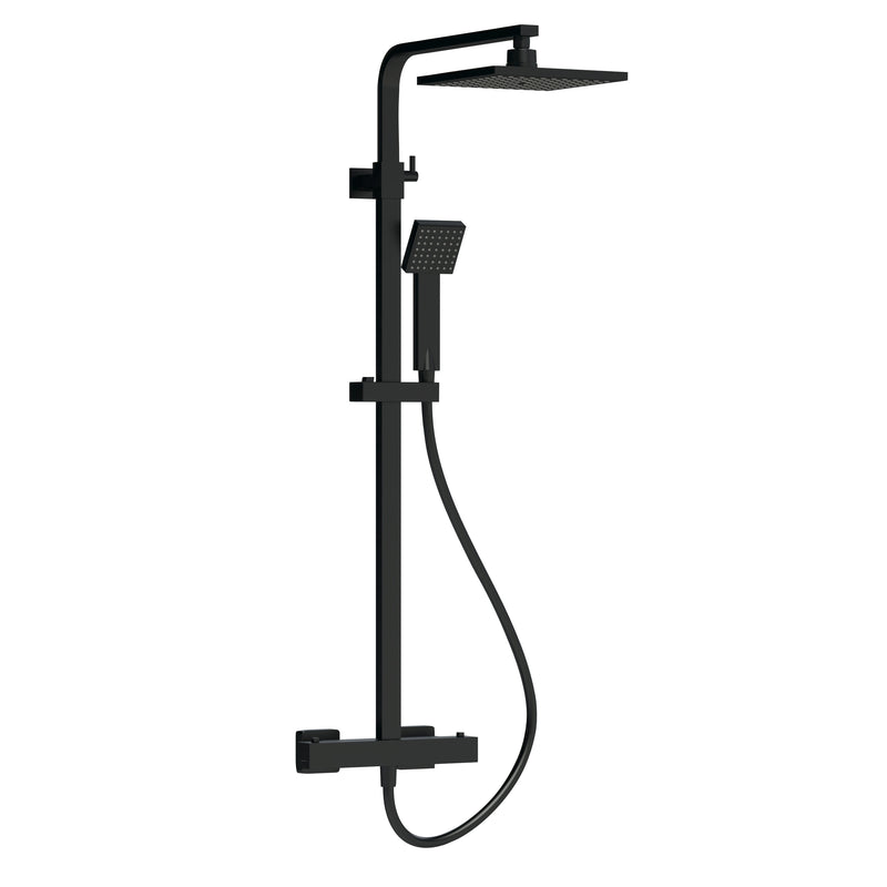 Nuie Square Thermostatic Bar Shower Valve with Riser Kit in Matt Black (JTY486)