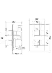 Nuie Square Twin Concealed Thermostatic Shower Valve (1 Outlet) Chrome (JTY301) line drawing
