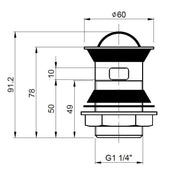 Nuie Stainless Steel Flip Basin Waste Chrome (ER08) line drawing