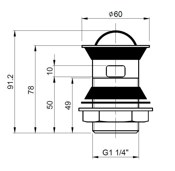 Nuie Stainless Steel Flip Basin Waste Chrome (ER08) line drawing