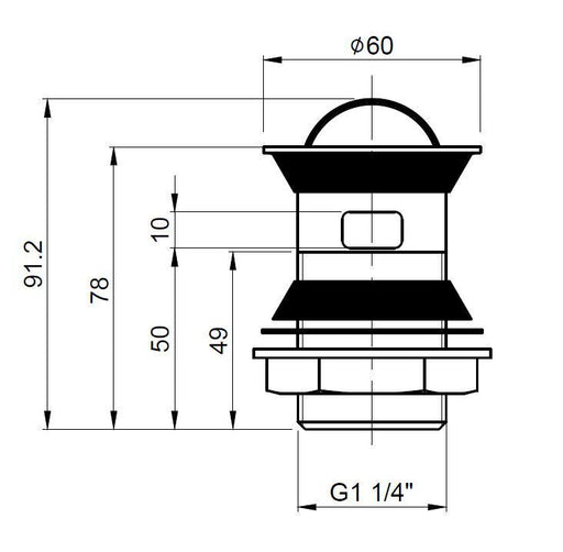 Nuie Stainless Steel Flip Basin Waste Chrome (ER08) line drawing