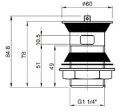 Nuie Stainless Steel Plug & Chain Basin Waste Chrome (E314) line drawing