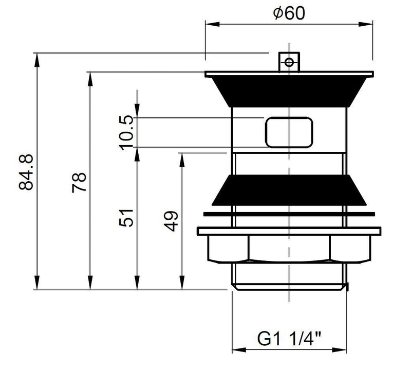 Nuie Stainless Steel Plug & Chain Basin Waste Chrome (E314) line drawing