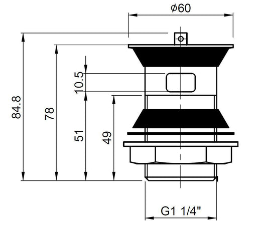 Nuie Stainless Steel Plug & Chain Basin Waste Chrome (E314) line drawing