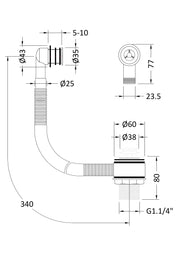 Nuie Stone Basin Waste with Overflow line drawing