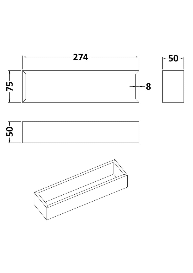 Nuie Straight Bamboo Furniture Drawer Organiser (DDS300) line drawing
