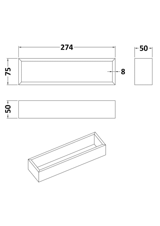 Nuie Straight Bamboo Furniture Drawer Organiser (DDS300) line drawing