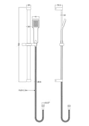Nuie Chrome Shower Slide Rail Kit dimensions line drawing