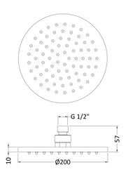 Nuie Chrome Fixed LED Shower Head dimensions line drawing