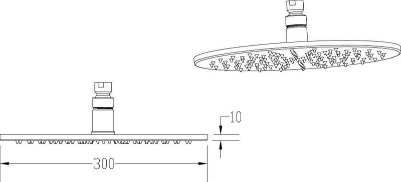 Nuie Chrome Fixed LED Shower Head dimensions line drawing