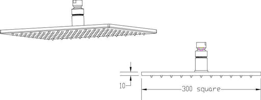 Nuie Chrome Fixed LED Shower Head dimensions line drawing