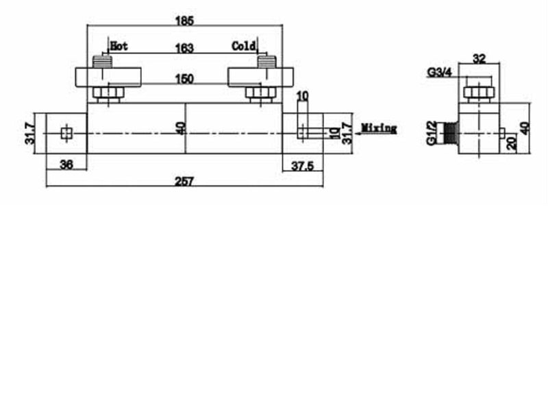 Nuie Thermostatic Bar Shower Valve Chrome (JTY316) line drawing