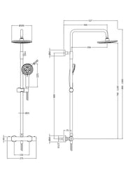 Nuie Thermostatic Bar Shower Valve with Riser Kit line drawing