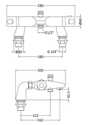 Nuie Thermostatic Bath Shower Mixer Chrome (CD324) line drawing