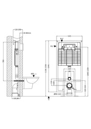 Nuie 1136mm toilet wall frame dimensions line drawing