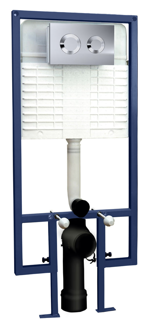 Nuie toilet wall frame with chrome round dual flush plate