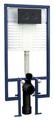 Nuie toilet wall frame with matt black round dual flush plate