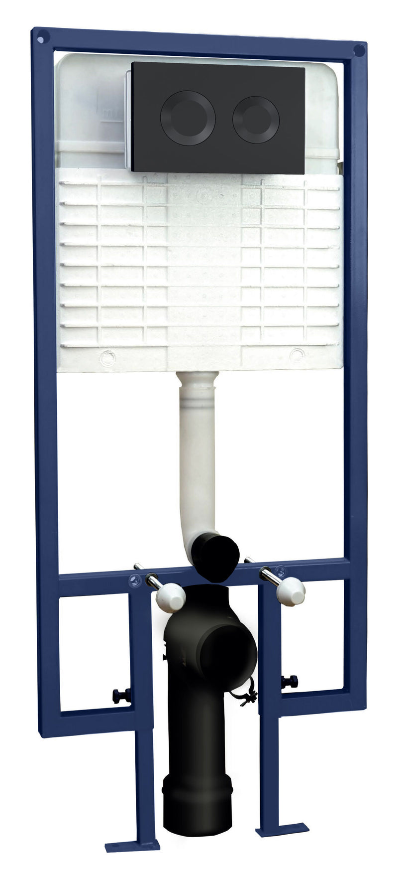 Nuie toilet wall frame with matt black round dual flush plate