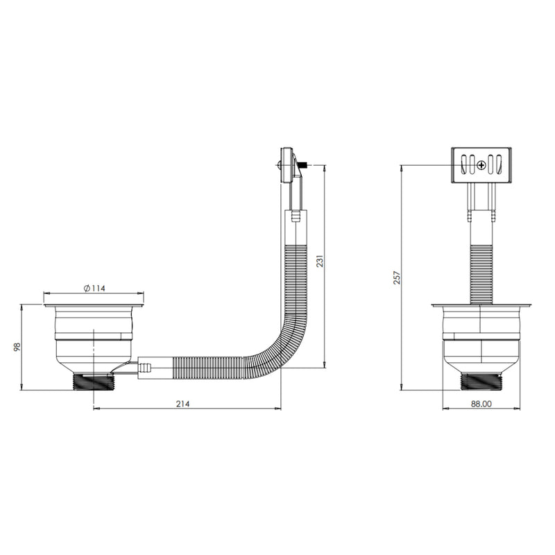 Nuie Top Fix Basket Strainer Kitchen Sink Waste with Overflow (Deep) line drawing