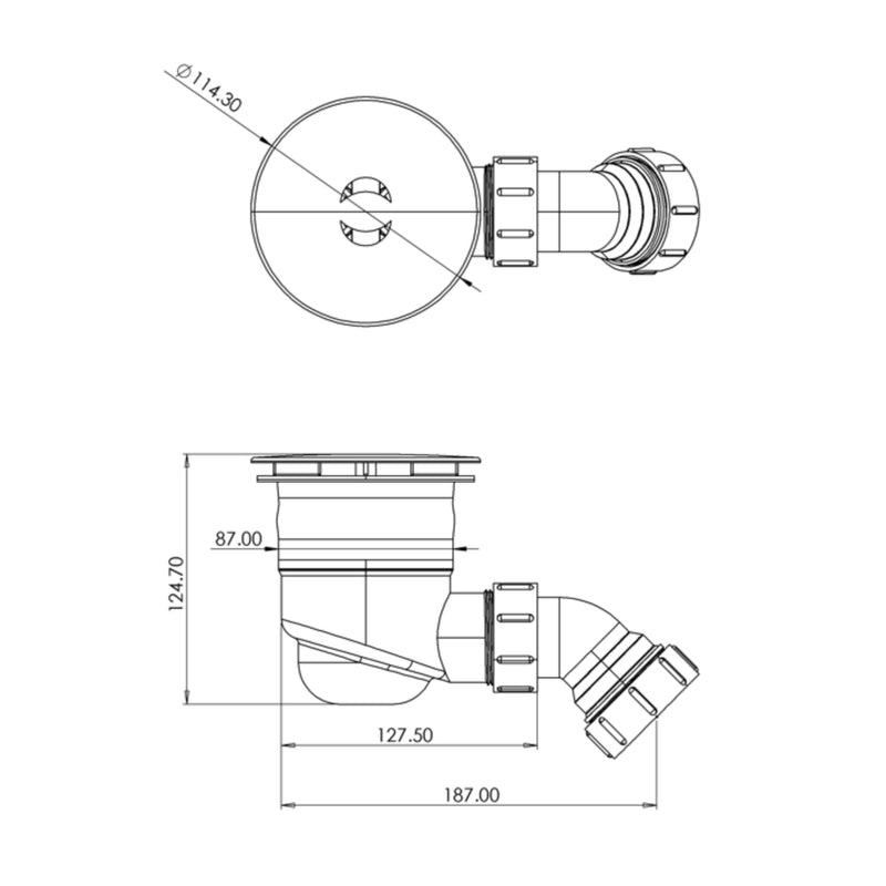 Nuie Top Fix Fast Flow Shower Tray Waste Chrome (PDT-000598) line drawing