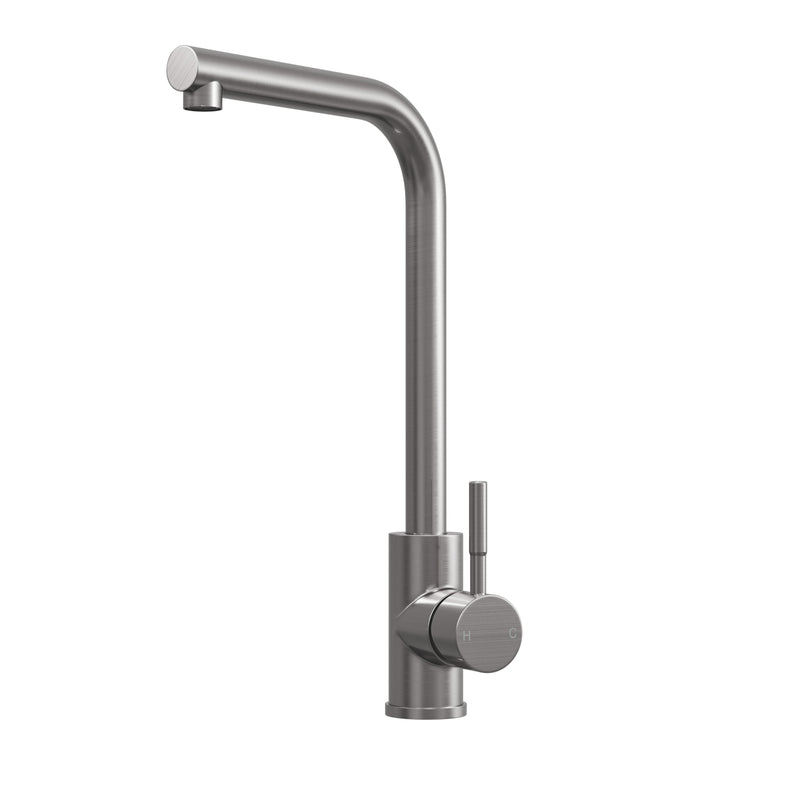 Nuie Top Fix L-Neck Kitchen Tap in Brushed Steel (PDT-001333)